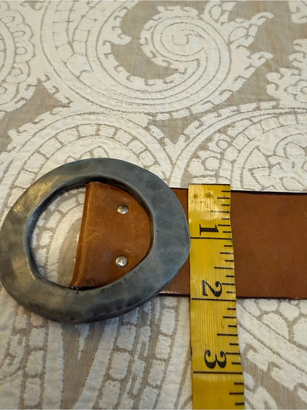 Vintage Garay Leather Belt with Hammered Silver Buckle